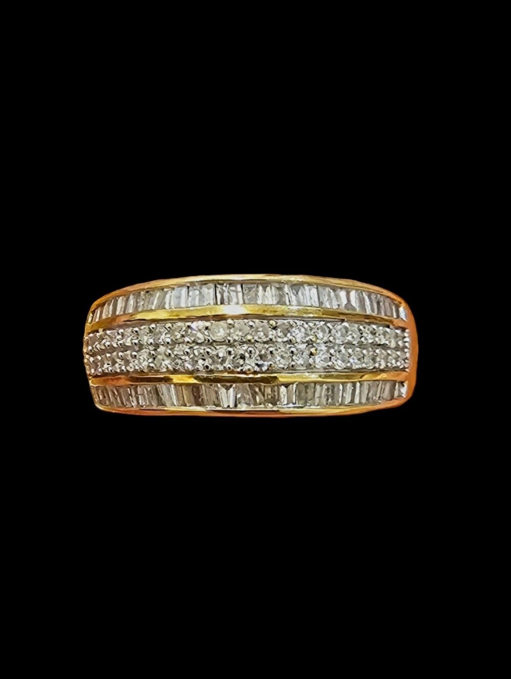10k Yellow Gold Diamond 0.75 Carat Pave Baguette Band Ring 8.25
